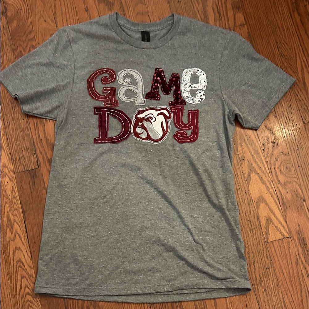 Gildan Gray Game Day Tee with Red and White Design